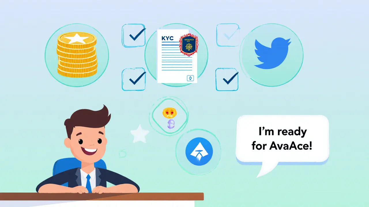 User avatar at a desk with checked boxes for ASTAR tokens, KYC, Twitter retweet, and Telegram post.