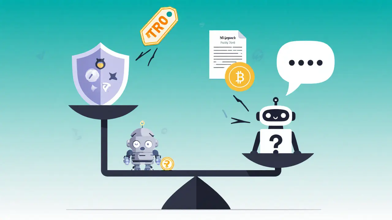 Flat illustration of balanced scale comparing WenX Pro pros and cons with icon symbols.