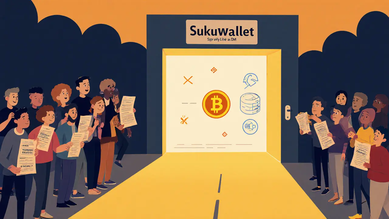 Road from crypto confusion to SUKUWallet&#039;s simple interface, symbolizing easy Web3 access.