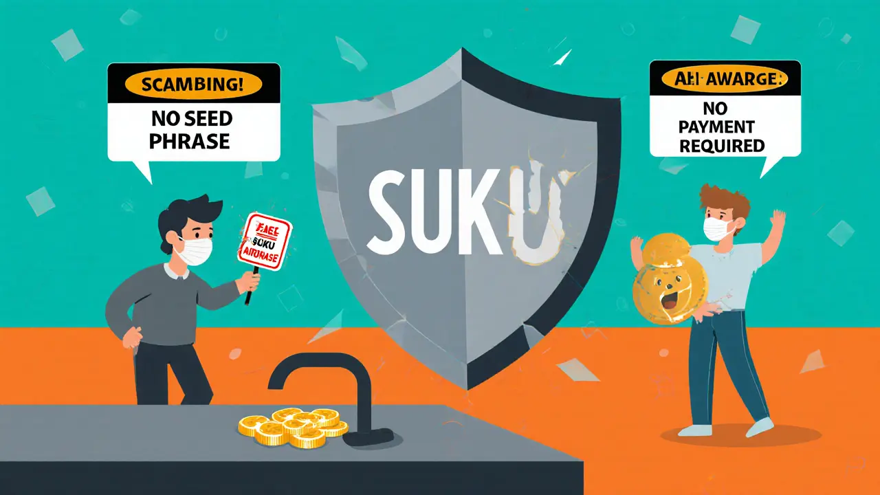 Shield blocking scammer with fake NFT airdrop, warning signs visible, real user swapping tokens safely.