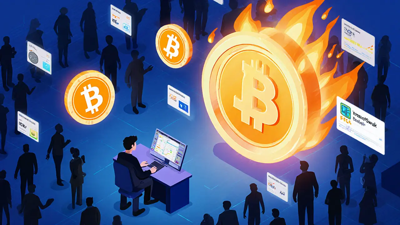 Dominant FEG trading pairs glow brightly on a crypto exchange, while other tokens fade into the background.