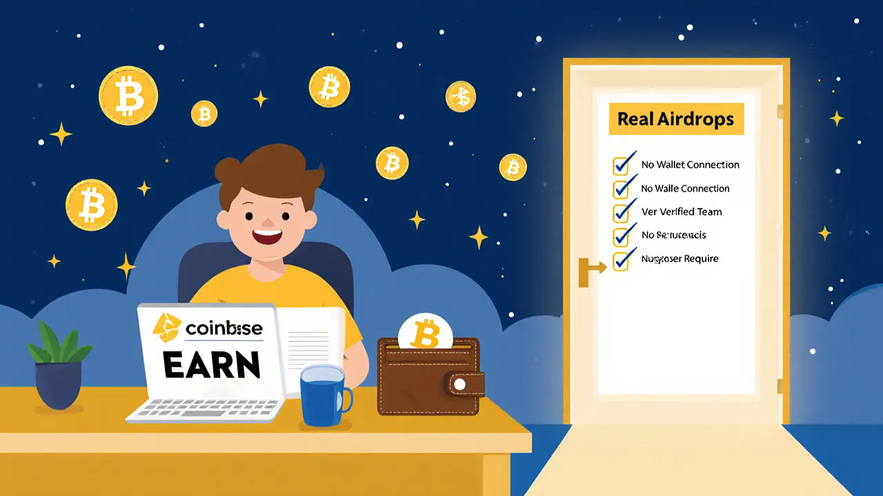 A user safely earning crypto through verified platforms with a checklist and glowing safe path.