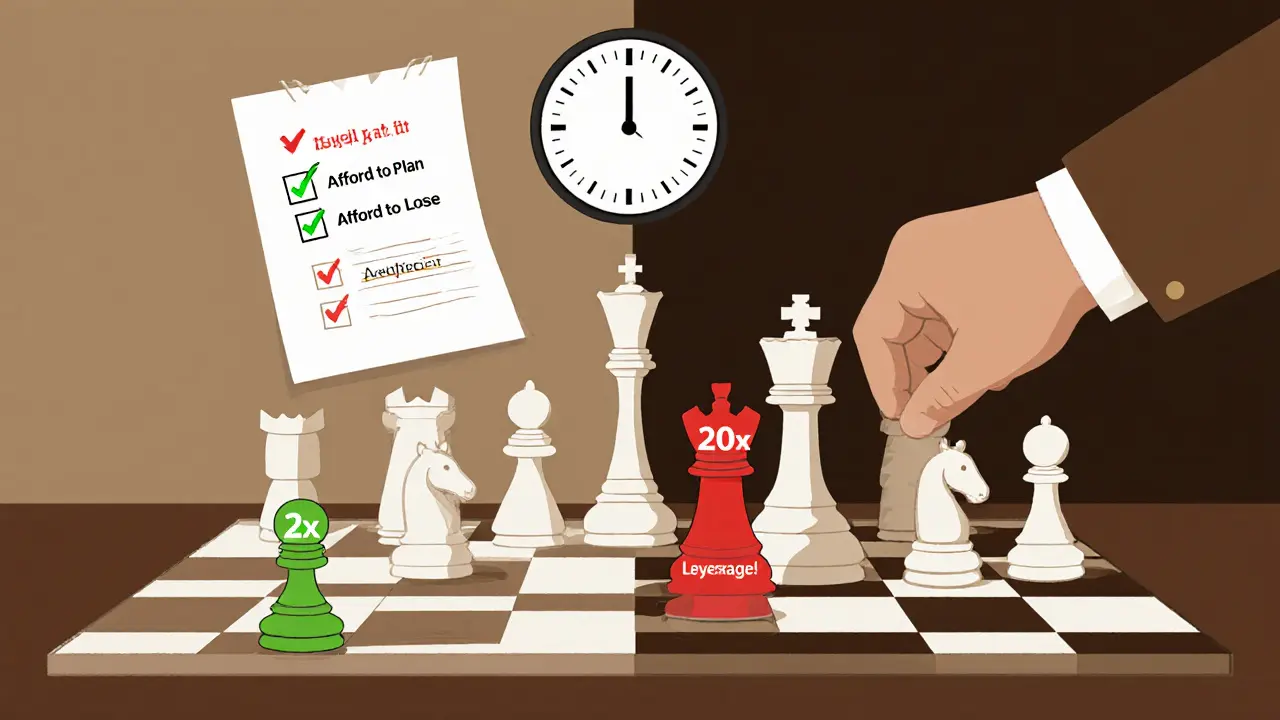 Chessboard with trading concepts as pieces, leverage as a dangerous queen