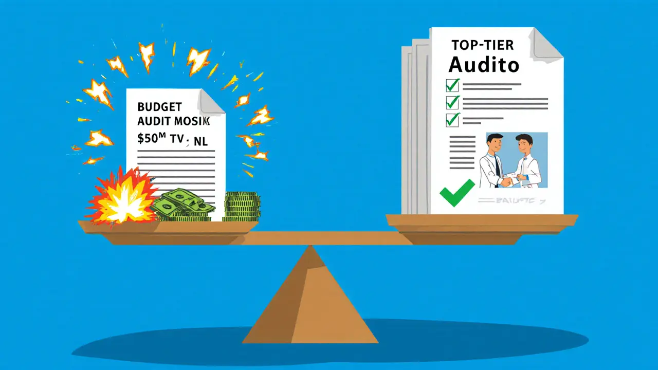 Scale balancing M in value against 5K audit cost with secure outcome