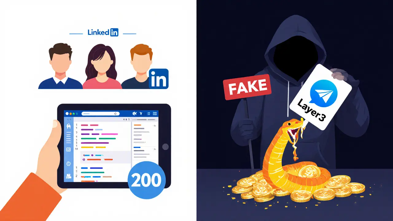 Side-by-side illustration of a legitimate airdrop vs. a phishing scam in flat cartoon style.