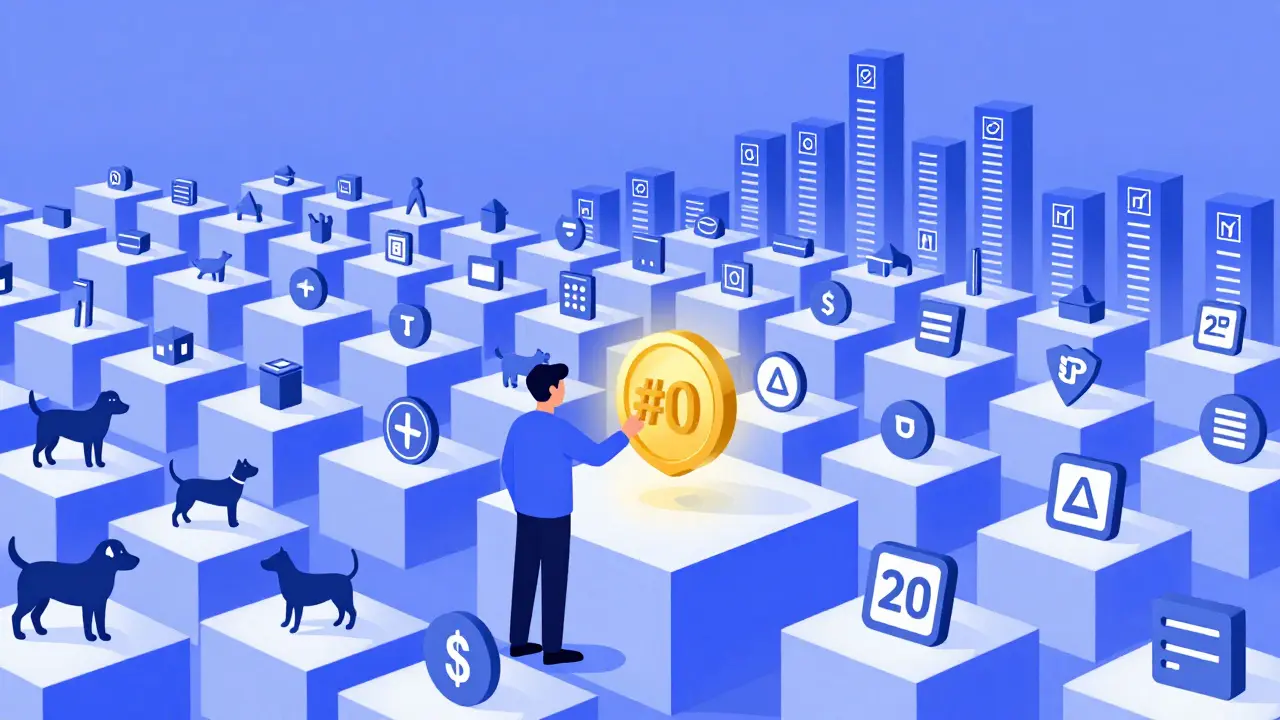 A digital marketplace filled with unique satoshi collectibles, one glowing rare satoshi being picked by a collector.