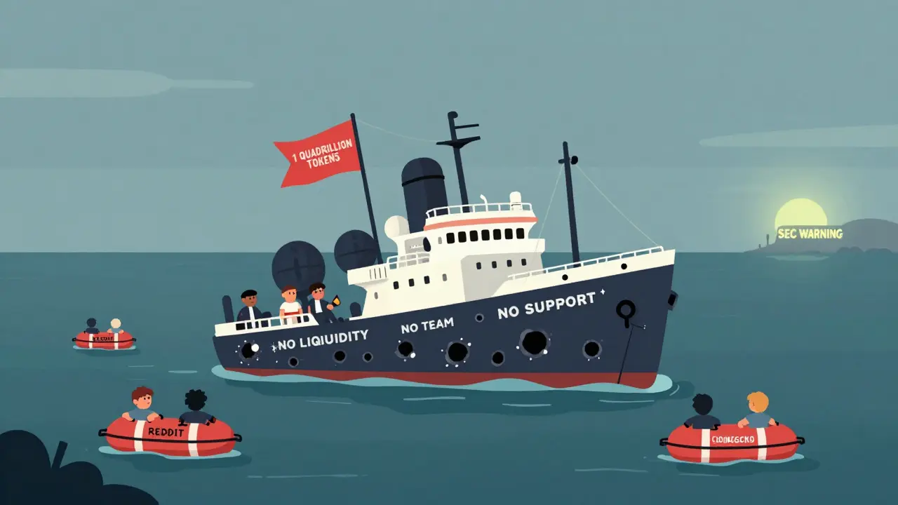 A sinking ship labeled SafeBlast adrift in an empty ocean with no support.