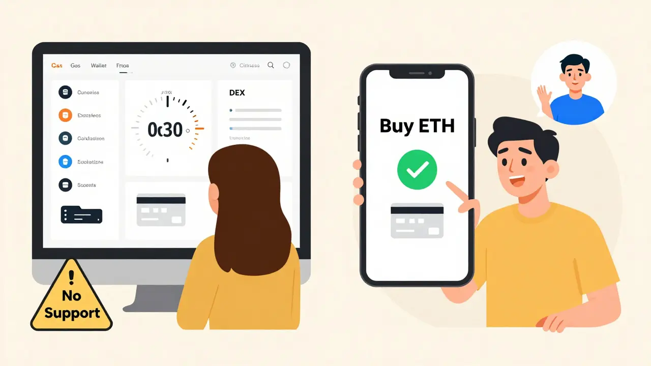 Contrasting user experience: simple CEX app vs. confusing DEX interface