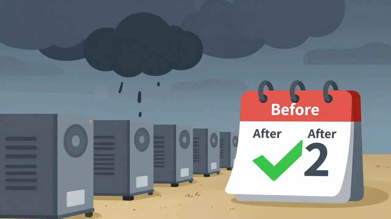 Mining farm losing power during a ban, then difficulty lowering after two weeks.