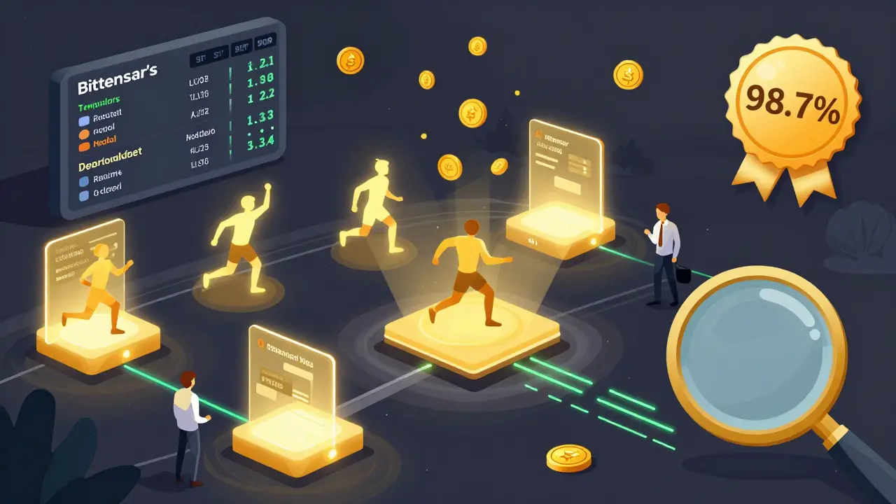 AI models compete in a digital arena, earning tokens based on performance metrics, with real-time inference pulses lighting up the scene.