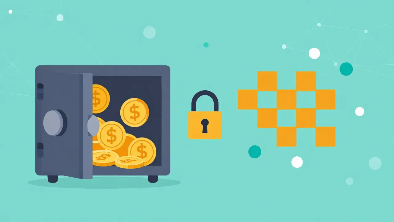 Safe deposit box connecting to digital coins with secure lock.