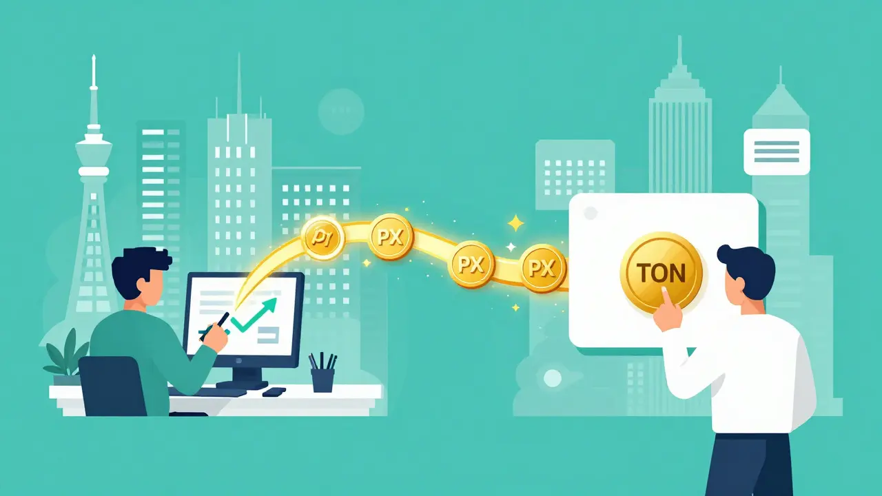 Digital art being traded between Tokyo and New York via PX tokens.