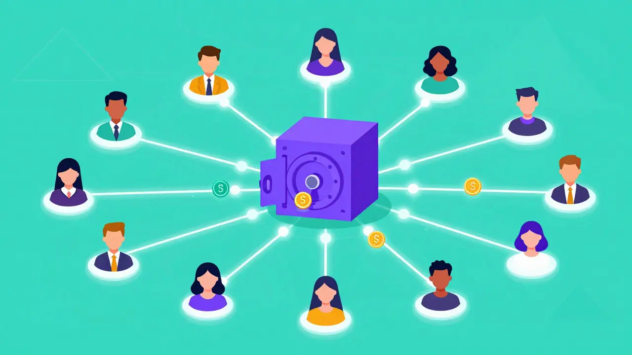 Digital network showing automated token distribution via smart contracts