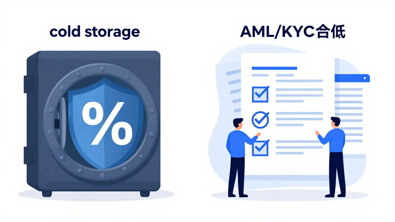 Illustration showing a digital vault for cold storage and compliance checklists.