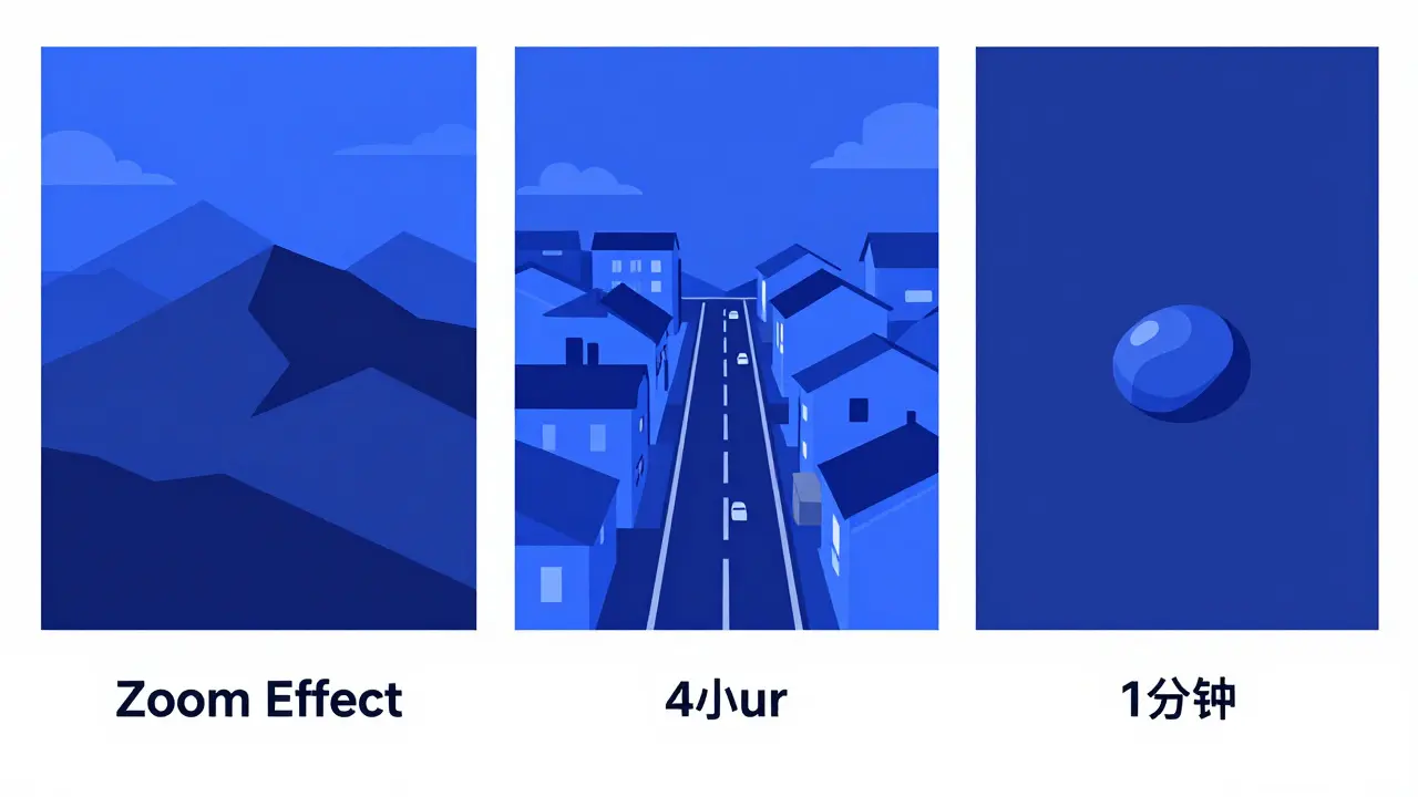 Three panels comparing a mountain, a street, and a pebble to represent trading timeframes