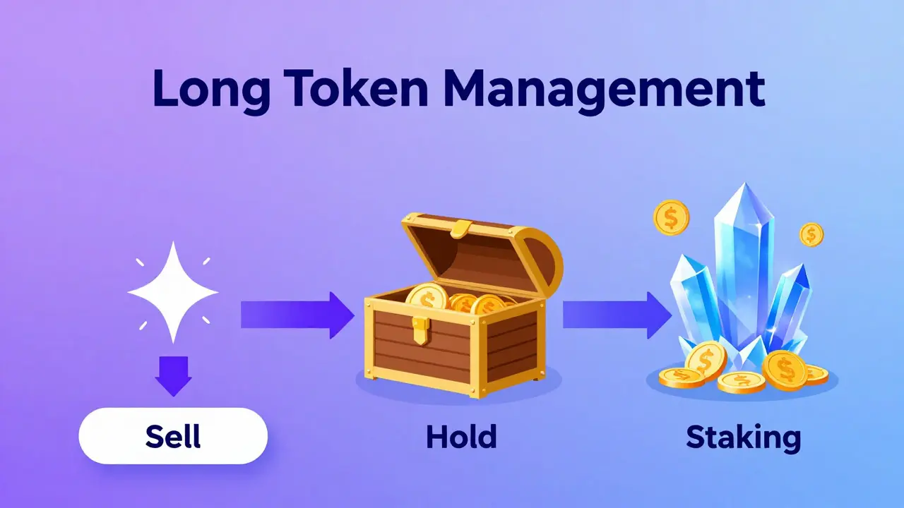 Three paths showing options to sell, hold, or stake WON tokens for rewards.