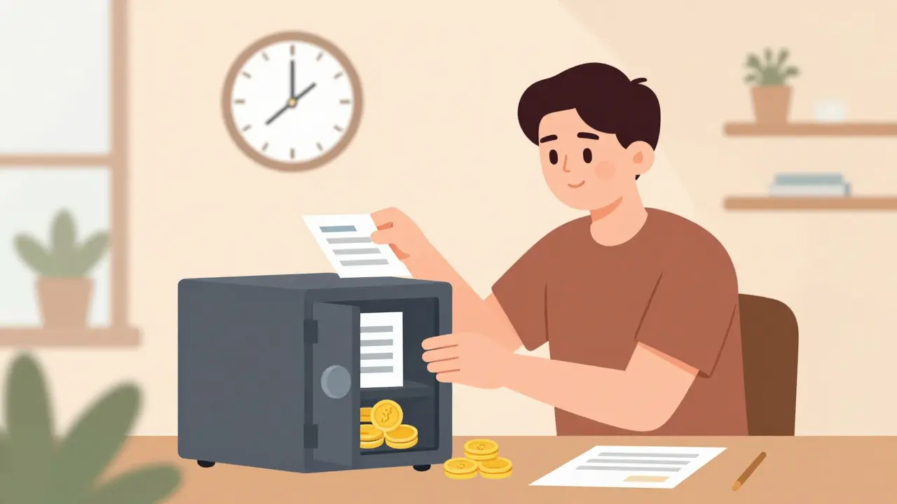 Cartoon showing careful record keeping and long-term asset storage