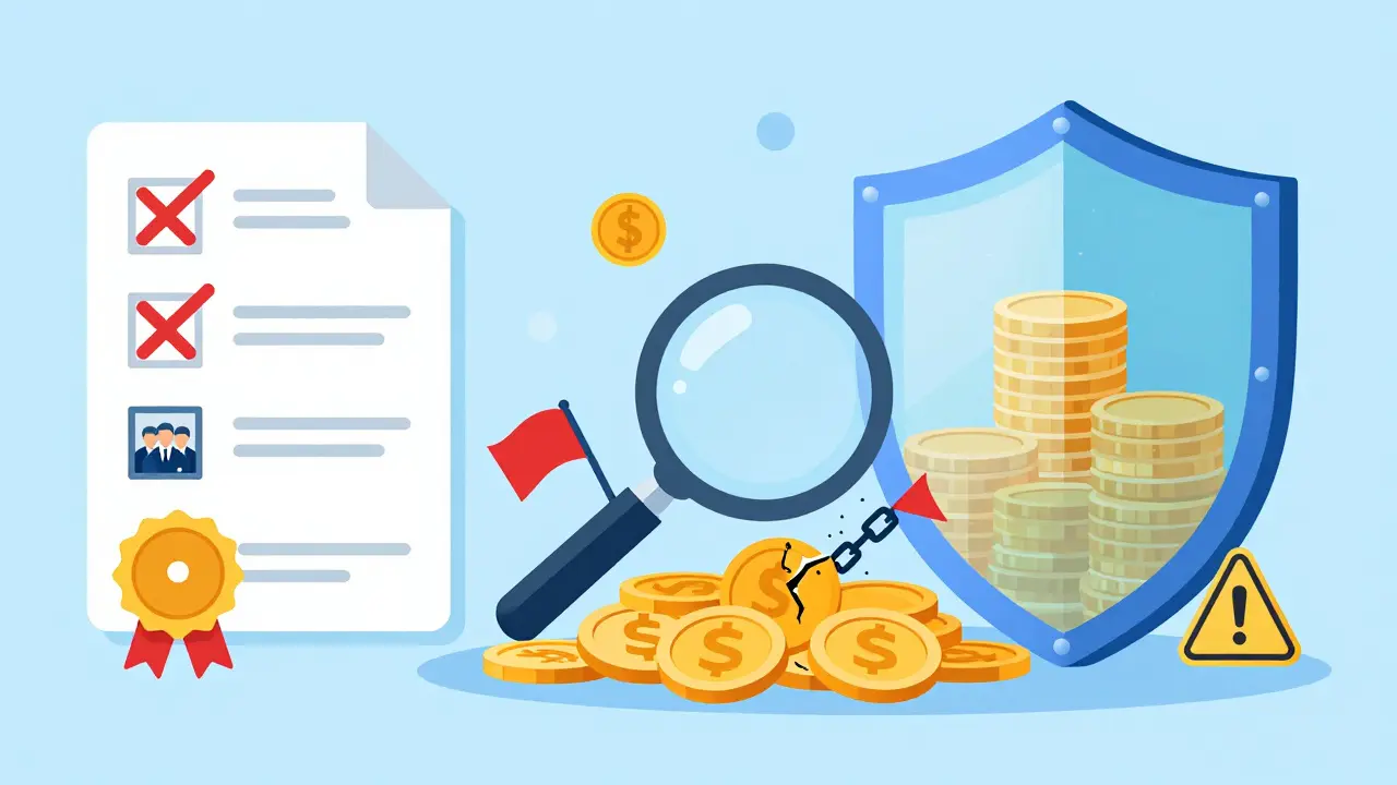 Checklist with red crosses next to safe investment shield
