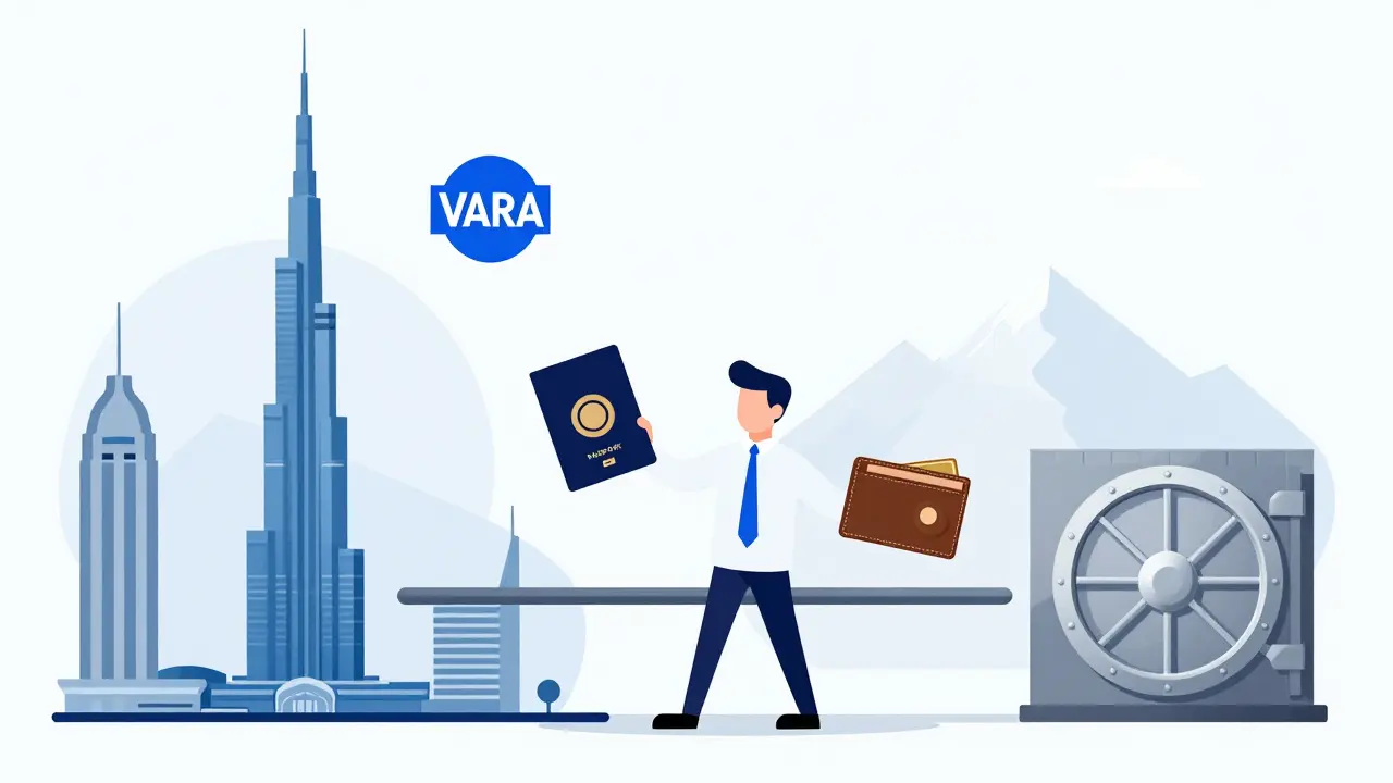 Illustration comparing Dubai and Switzerland crypto hubs