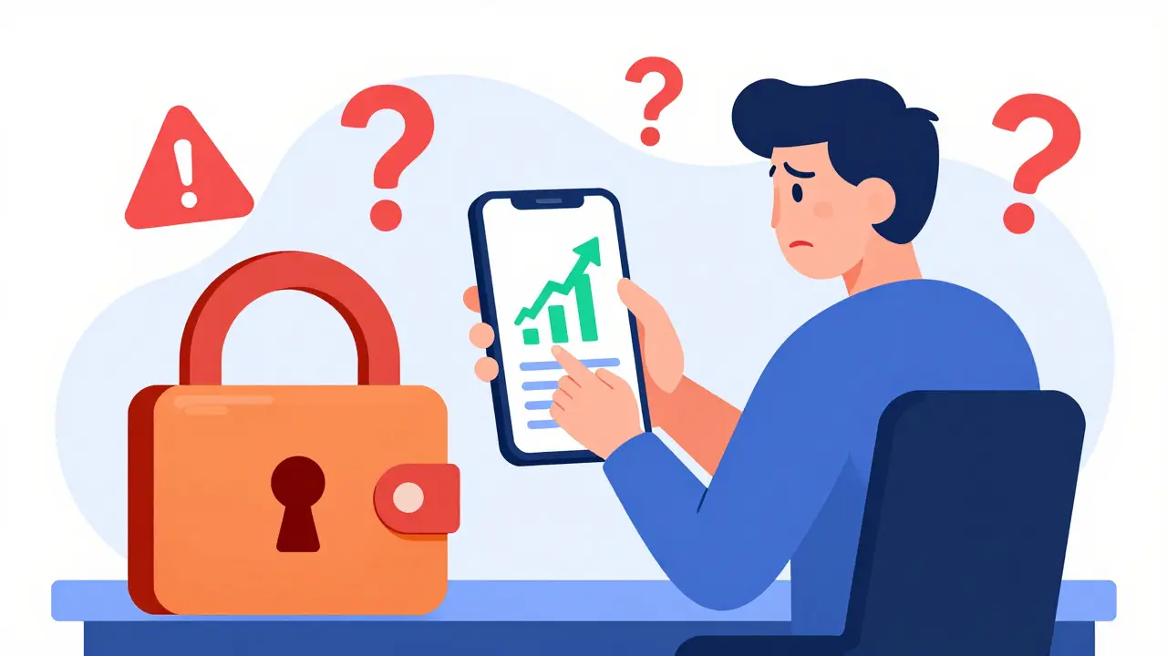 User trapped by fake profits on a scam crypto app with withdrawal locks.