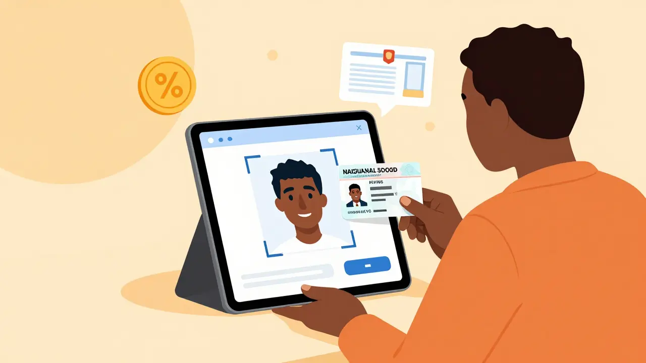 User verifying identity via tablet for crypto tax compliance