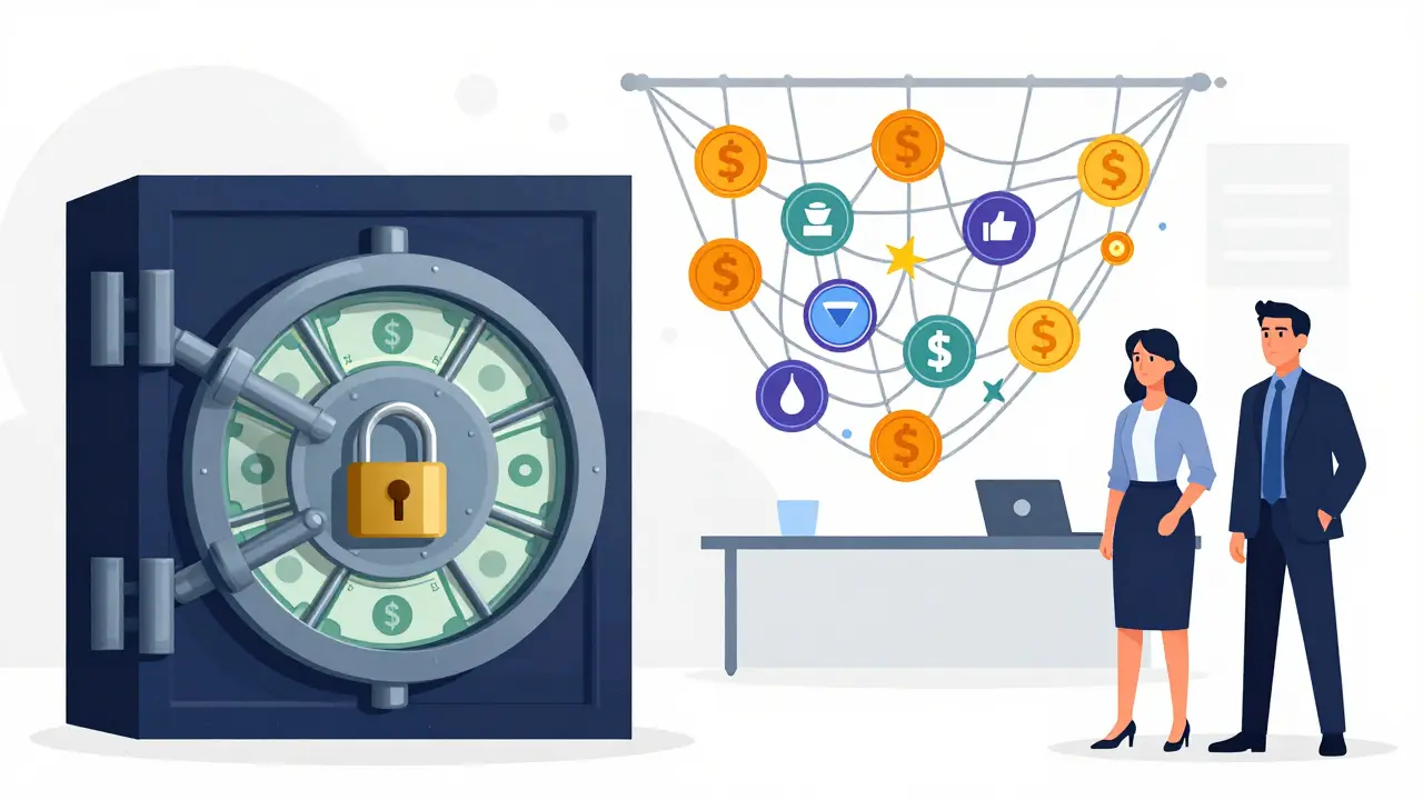 Vault and net metaphor illustrating two-phase crypto regulation