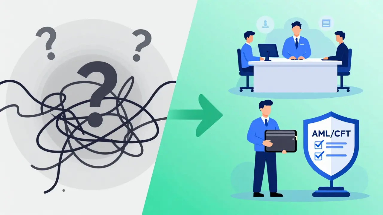 Comparison of chaotic past regulations versus organized self-custody and AML compliance.