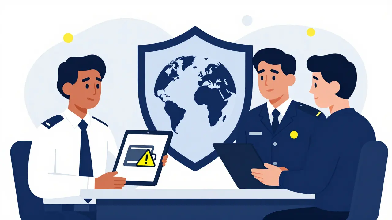 Compliance team monitoring global crypto security and sanctions evasion.