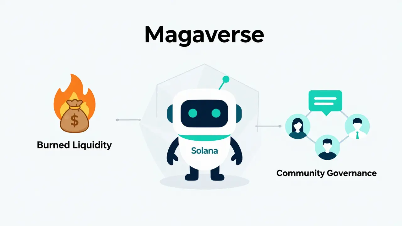 Flat illustration of Solana blockchain and burned liquidity