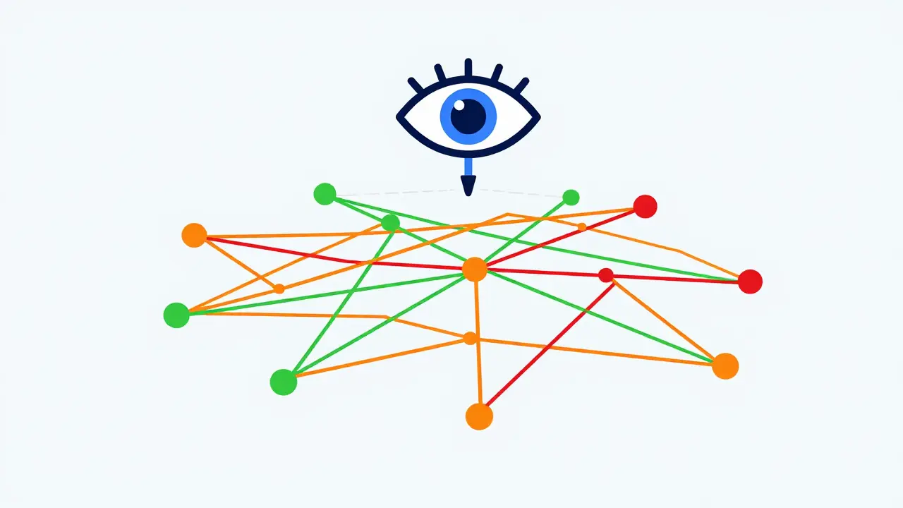 Graphic showing AI detecting money laundering patterns in crypto networks.