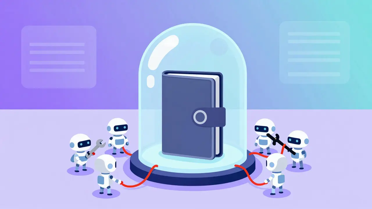 Hardware wallet protected by robots cutting malicious ties