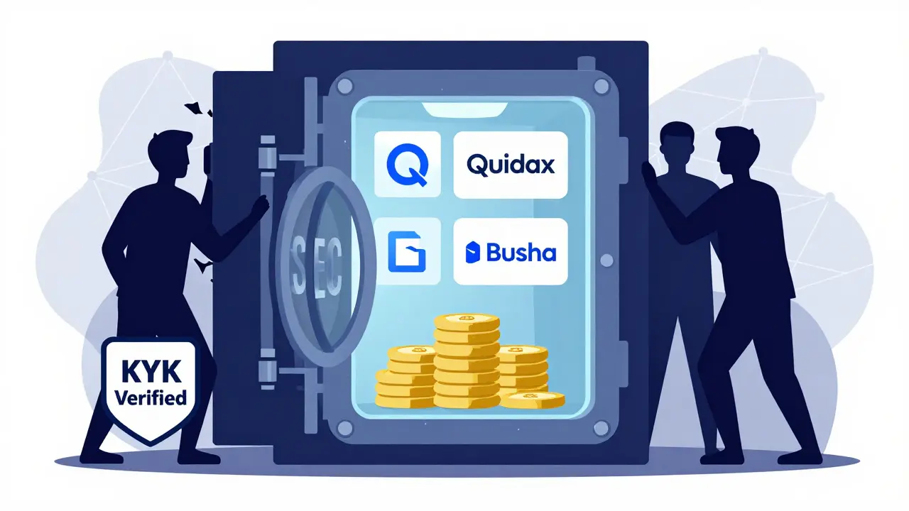 Secure vault protecting licensed crypto exchange assets behind KYC verification barriers