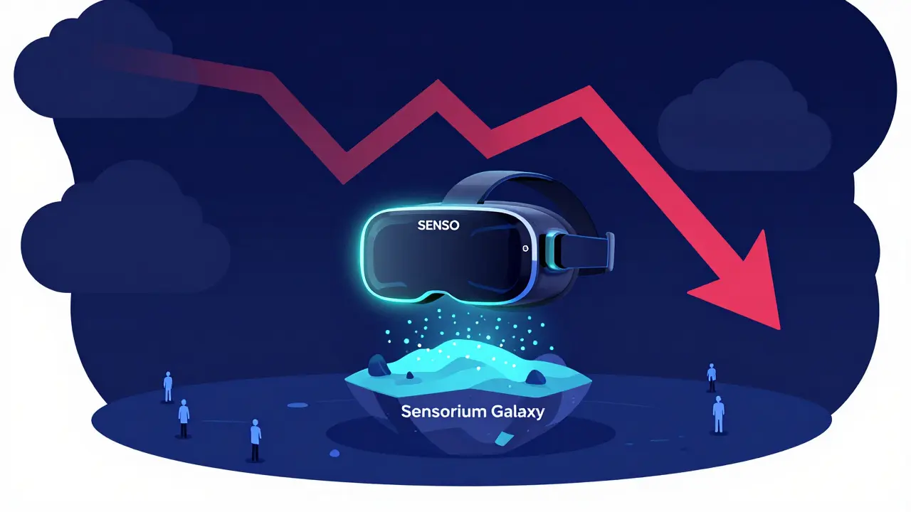 VR headset island representing niche SENSO ecosystem amid market clouds
