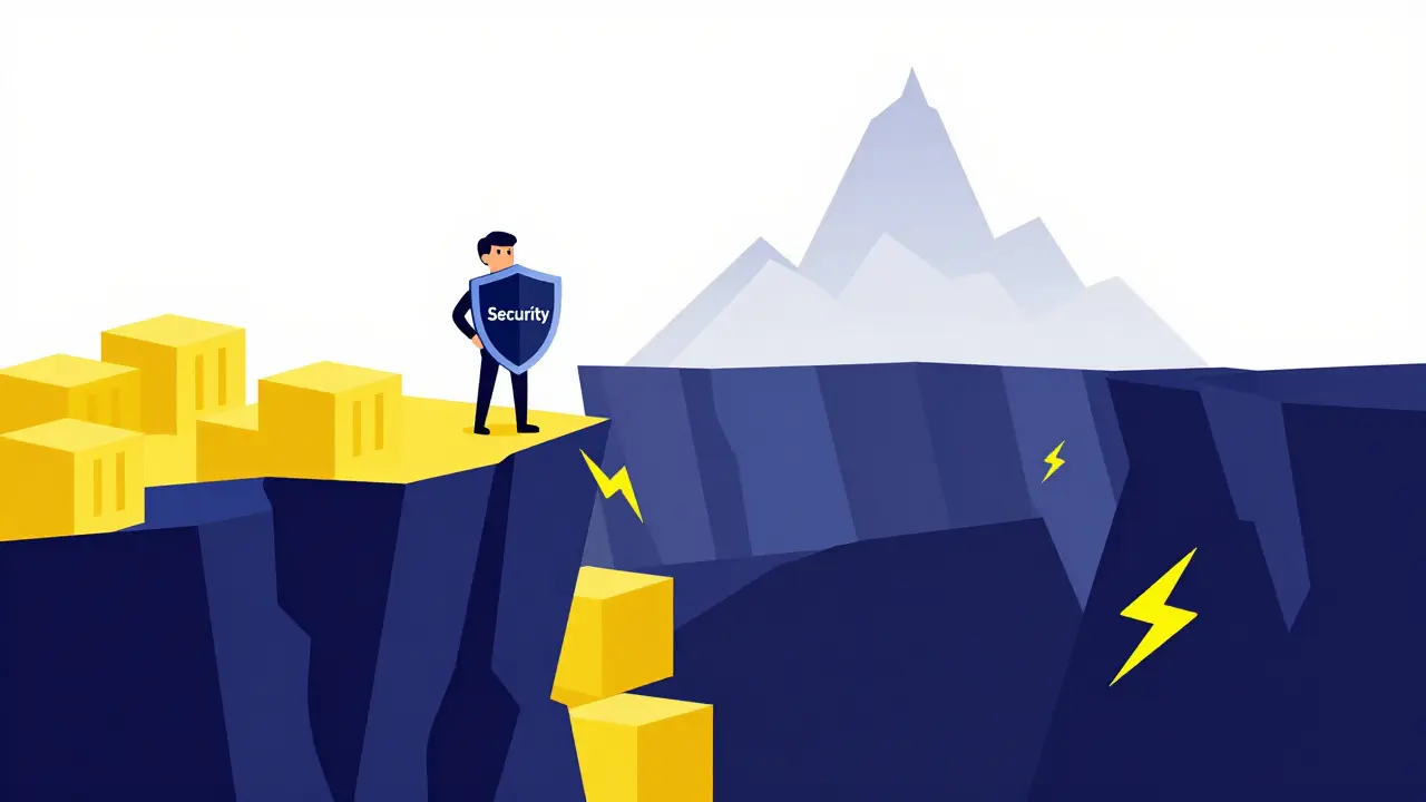 Cartoon character on a cliff edge representing crypto risk