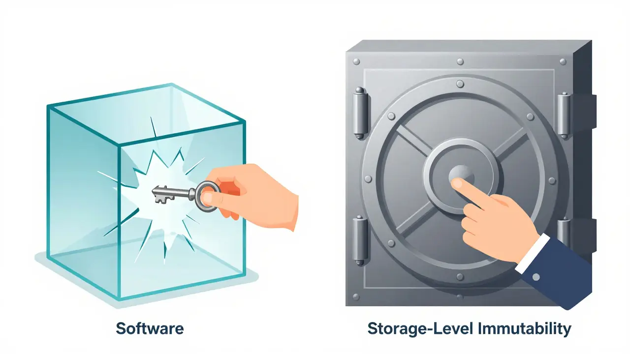 Comparison of weak software lock vs strong storage-level immutability vault