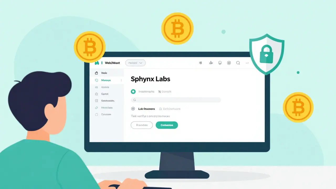 Flat design of a computer setup showing Web3 wallet connection and BNB token preparation.