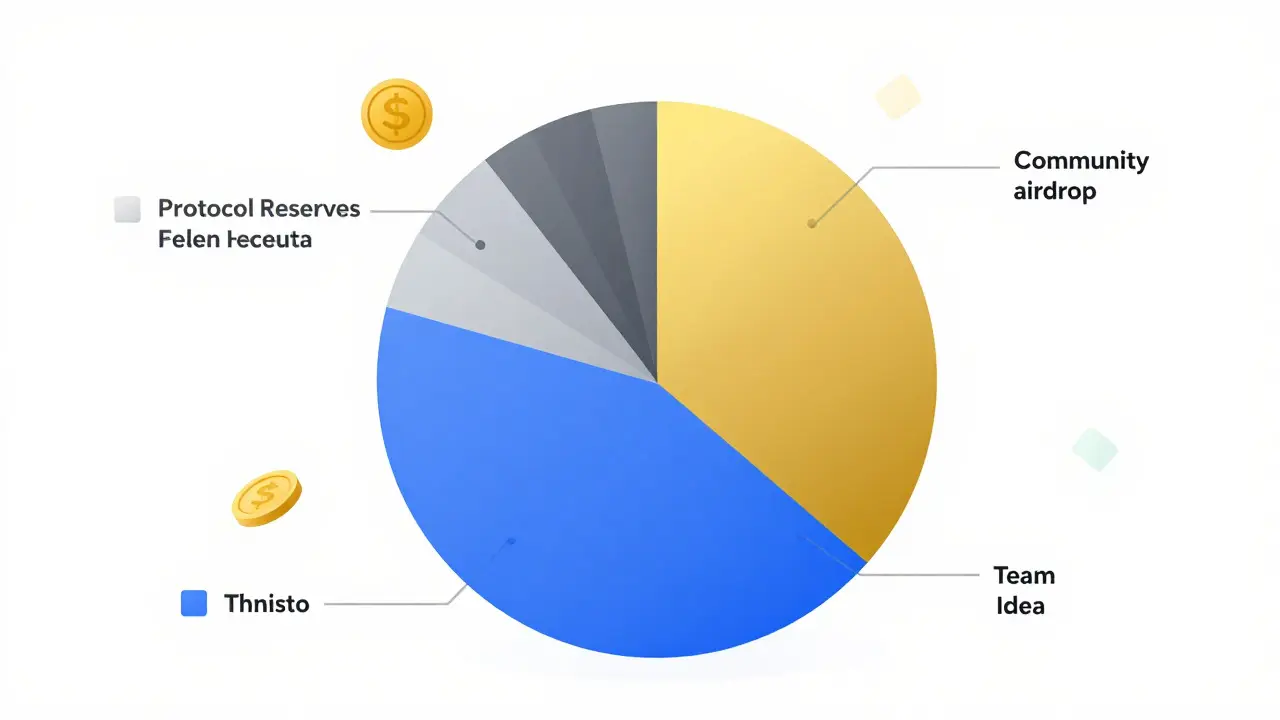 Pie chart illustration showing ATA token allocation with a highlighted airdrop slice