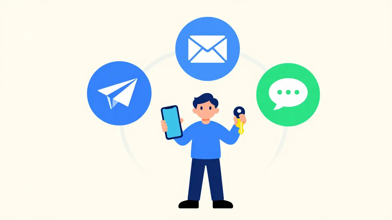 Cartoon character engaging with social media, email, and chat icons for airdrop