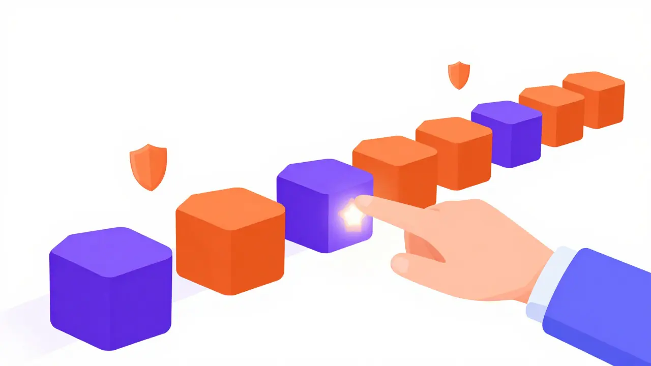 Conceptual art of deploying a secure smart contract block on a chain