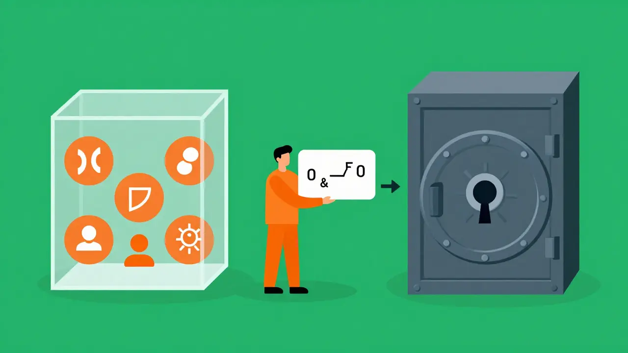 Conceptual illustration comparing public data exposure with encrypted secret NFT storage