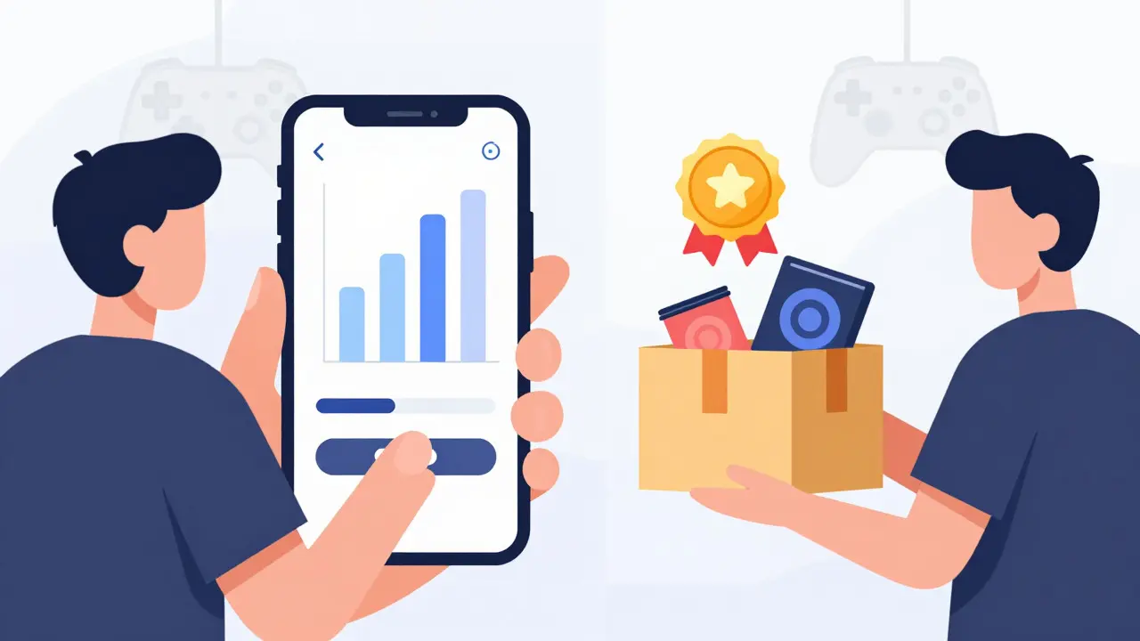 Illustration of gamers using fan token for voting polls and receiving merch rewards