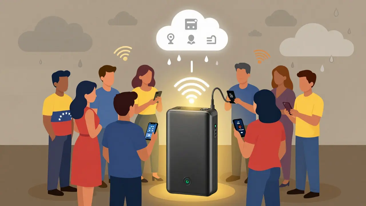 People sharing power banks for crypto access