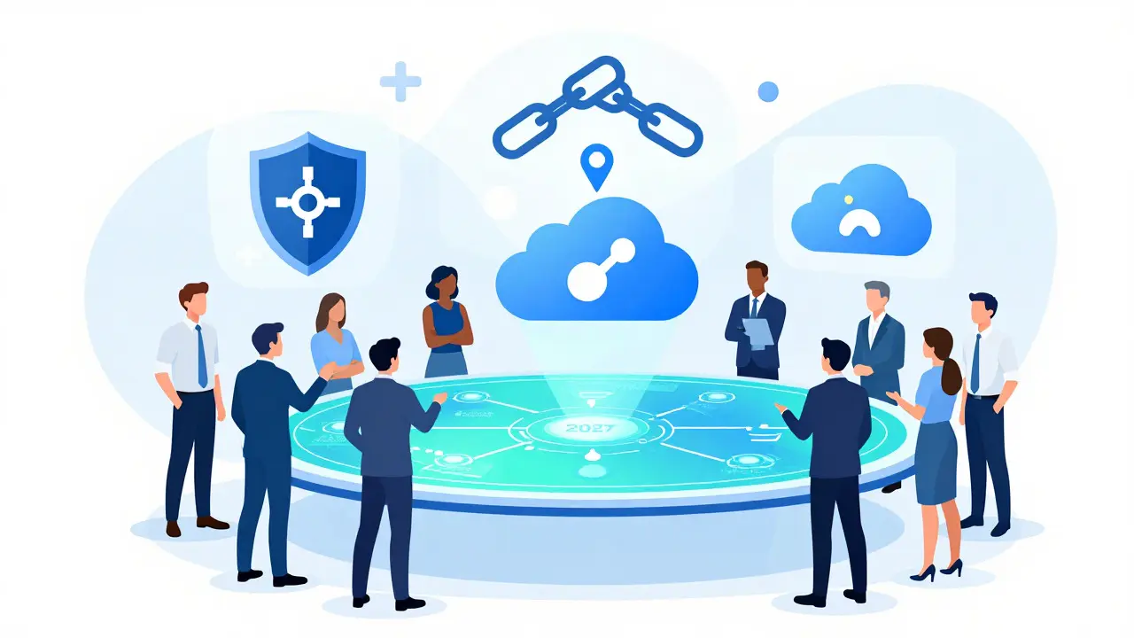 Team planning future blockchain trends like multi-chain and quantum security