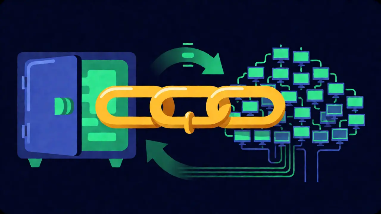 Diagram showing WOOP's hybrid architecture using BNB Chain and IPFS storage