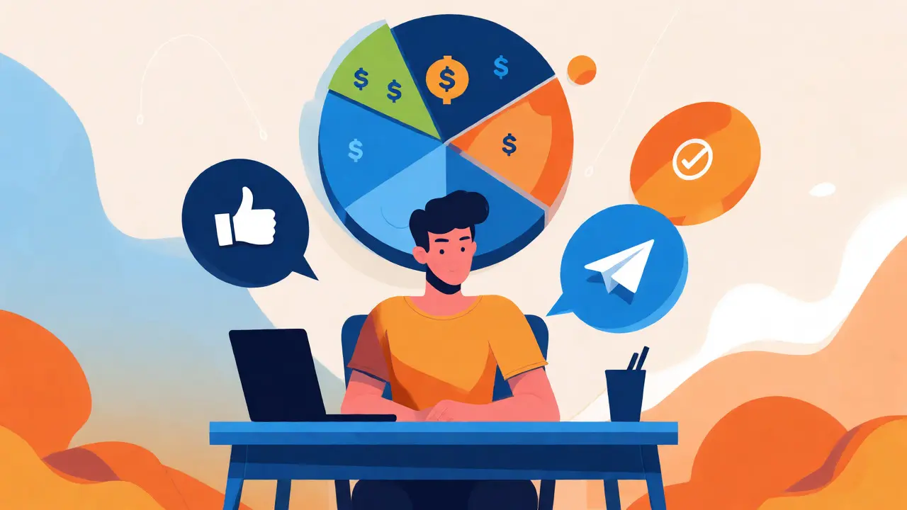 User completing social media tasks to claim a slice of a large cryptocurrency reward pie.