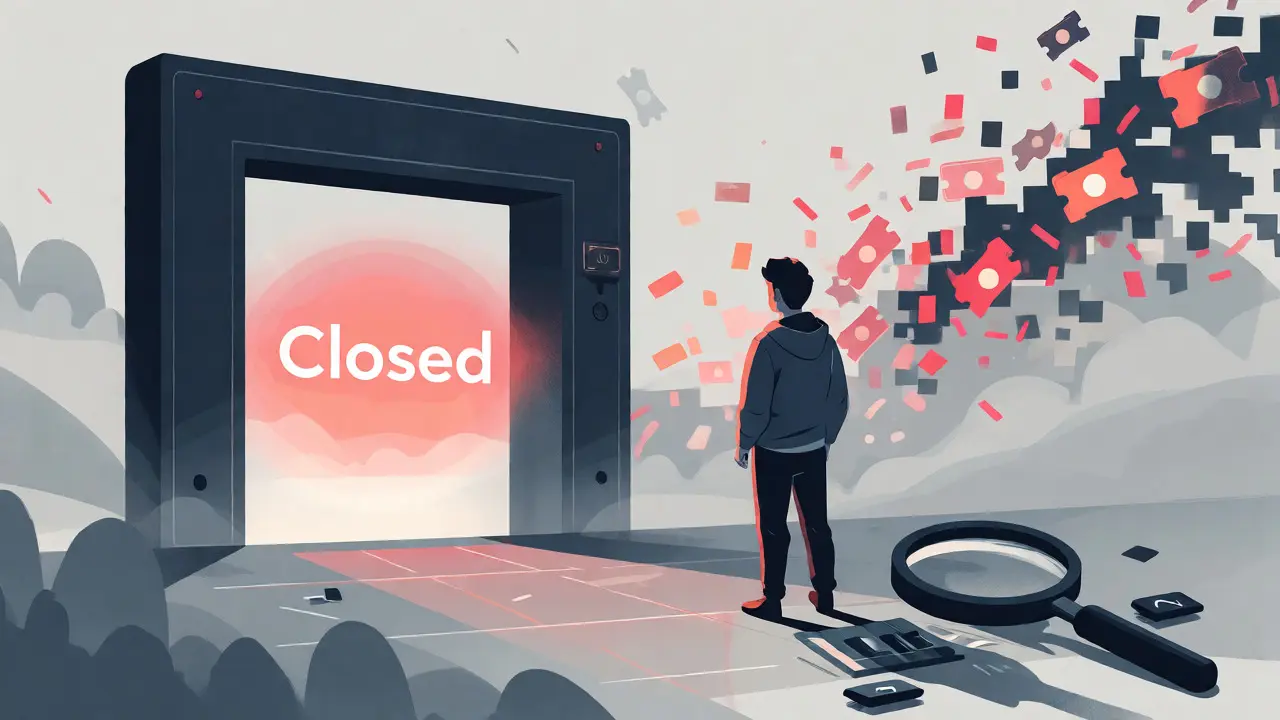 A closed digital gateway with a gamer looking at fading airdrop remnants