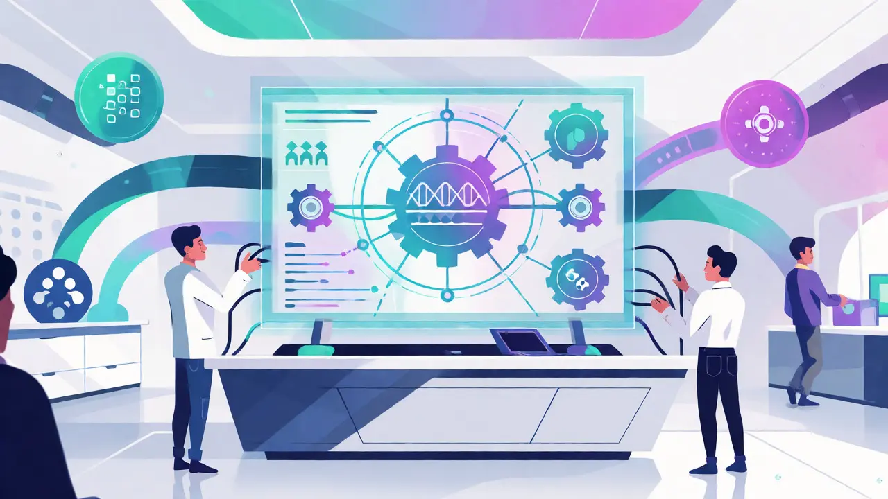 Developers working on a holographic interface for cross-chain DeFi technology.