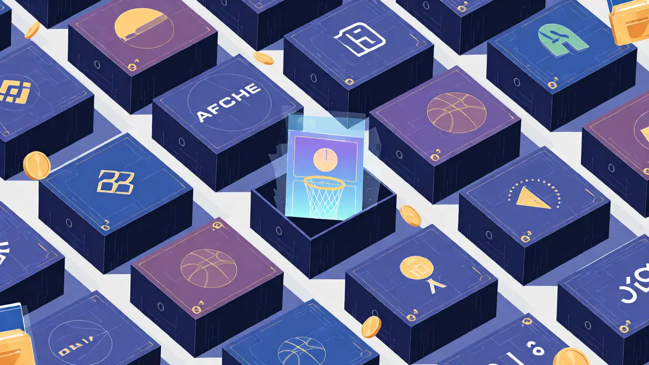 Grid of mystery boxes with one open revealing a digital card