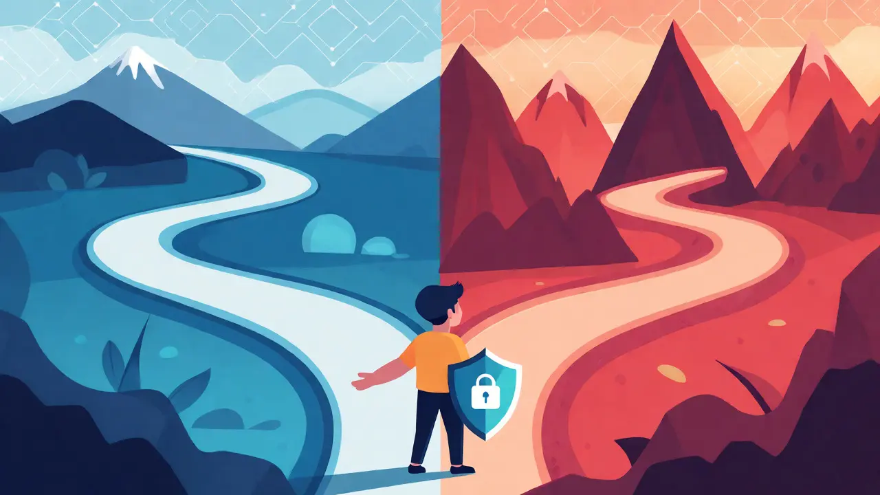 Split screen showing stable paths versus volatile RAM token risks